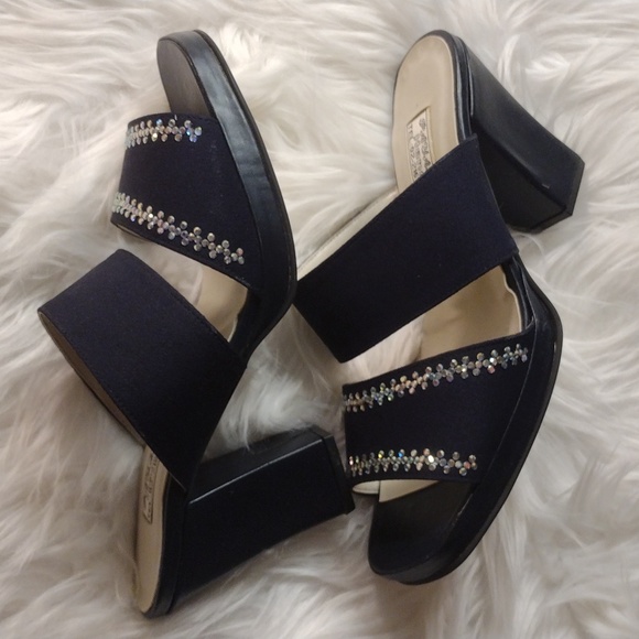 handmade in Abu Dhabi Shoes - Dressy slip on block heeled sandals handmade in Abu Dhabi black with bling